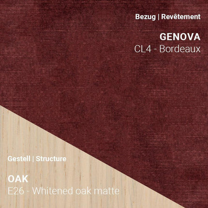 Stuhl KNUT C0110 mit Stoff Bordeaux und Eiche Whitened Matte – moderner Farbakzent in heller Kombination