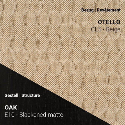Mobitec Stuhl KNUT C0110 mit Stoff Otello CL5 Beige und Eiche Blackened Matte – klassischer Beige-Ton mit dunklem Gestell