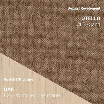 Mobitec KNUT C0214 mit Stoff Otello Sand und Eiche Whitened Matte – heller Stoff auf heller Struktur für luftige Räume