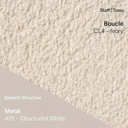 Mobitec Stuhl in Ivory Bouclé mit strukturiertem weißen Metallgestell