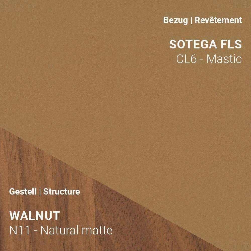 Mobitec Stuhl NEO C0452 mit Stoff Sotega FLS Mastic und Nussbaum Natural – stilvolle Leichtigkeit mit edler Maserung
