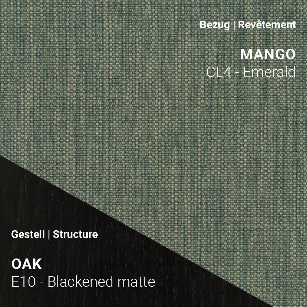 Stuhl NEO C0550 von Mobitec mit Mango Emerald und Gestell in Eiche Blackened Matte – auffälliges Grün mit starker Basis