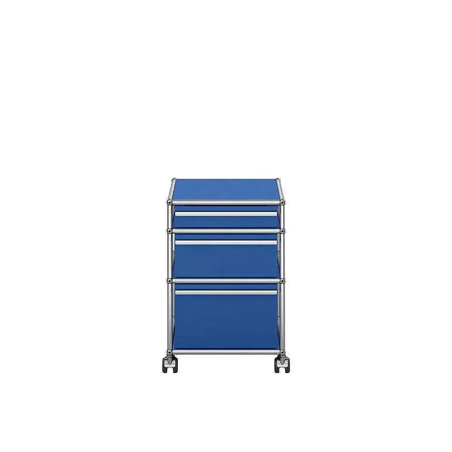 Rollcontainer M63 von USM in lebendigem Enzianblau – markantes Stauraummöbel für farbenfrohes Arbeitsplatzdesign und stilvolles Office Setup