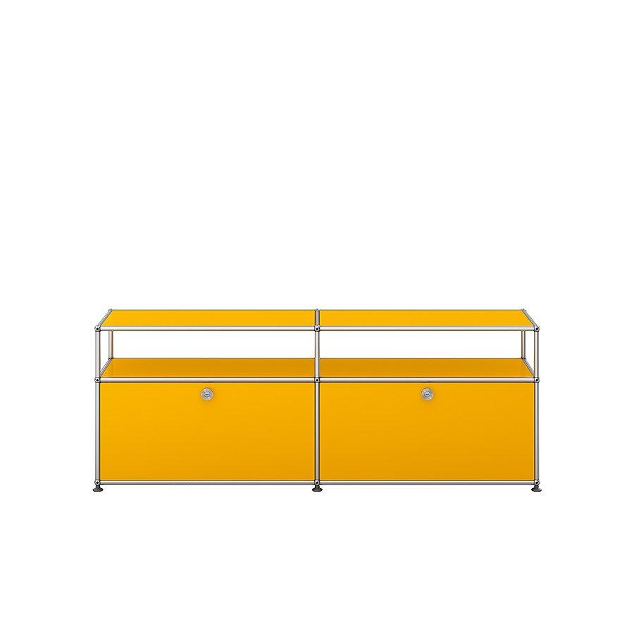 USM Haller Sideboard O2 in Goldgelb – leuchtendes Designmöbel mit modularer Struktur für auffällige Einrichtung in Wohnzimmer, Büro oder Flur mit farbiger Akzentuierung