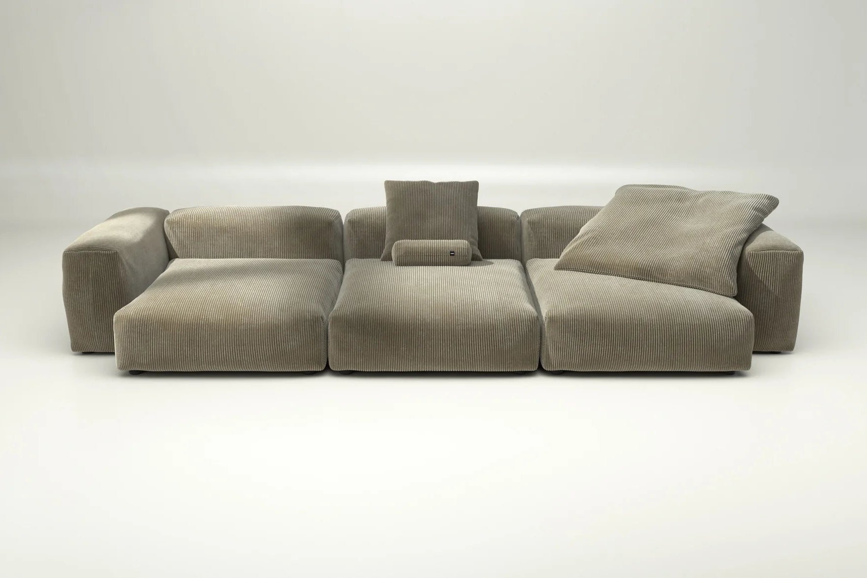 Vetsak Modulsofa Set 05 in Khaki Cord Velour – mit Kissenset, erdiger Look für Loft-Wohnungen oder moderne Relaxzonen