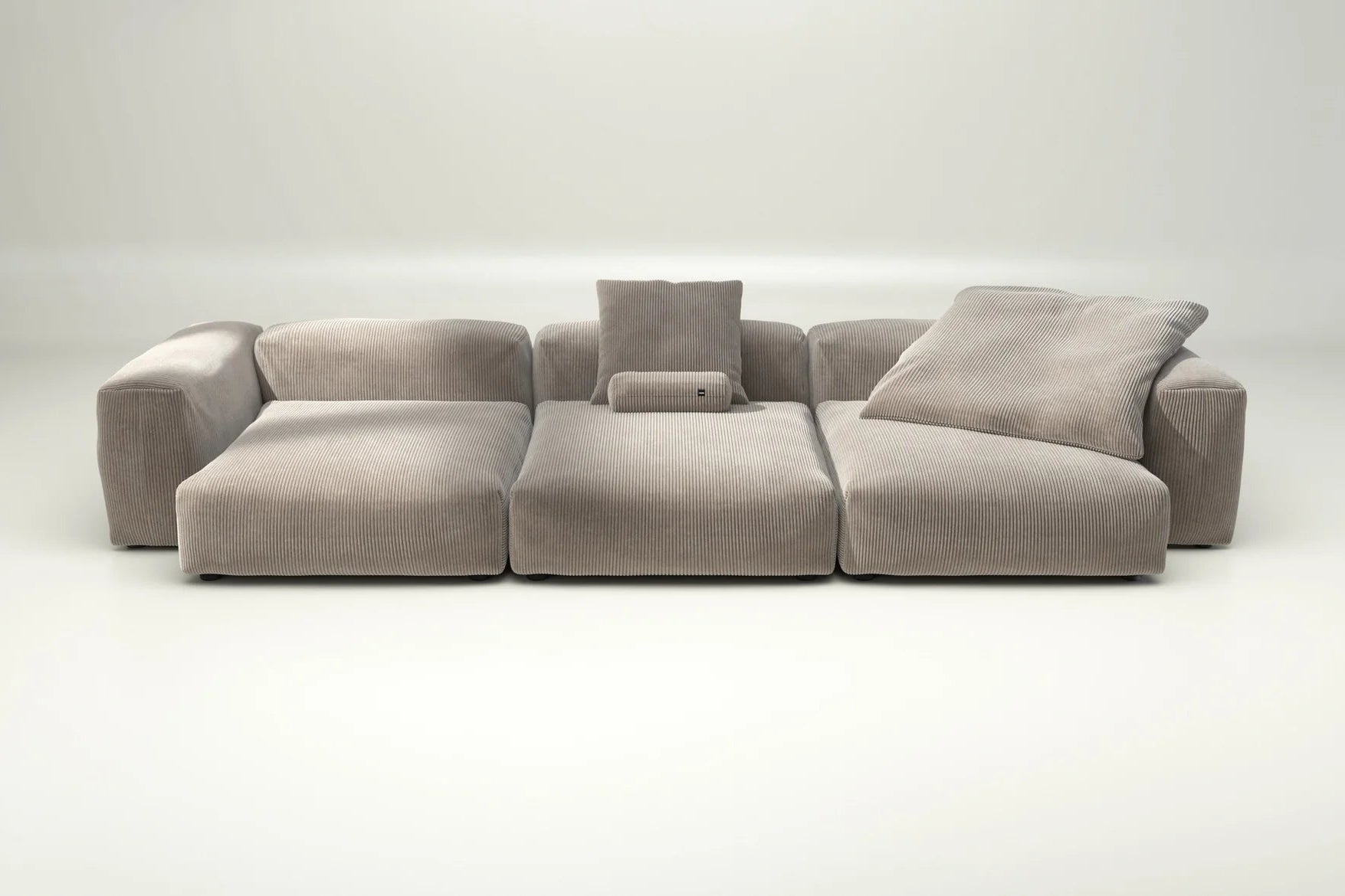 Vetsak Sofa Set 05 mit Cord Velour Platinum – mit Kissenset, komfortabler Grauton für helle Wohnwelten mit stilvoller Einrichtung
