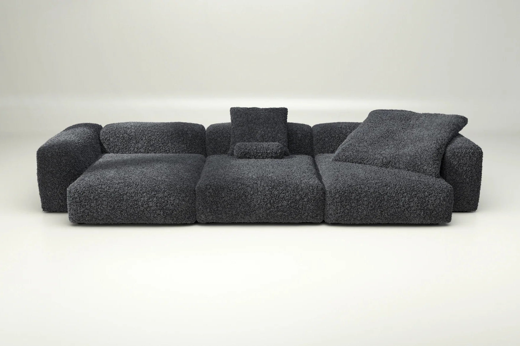 Sofa 05 mit Doodle Dark Grey – mit Kissen, weicher Strukturstoff in Grau für stilvolle und gemütliche Wohnatmosphäre
