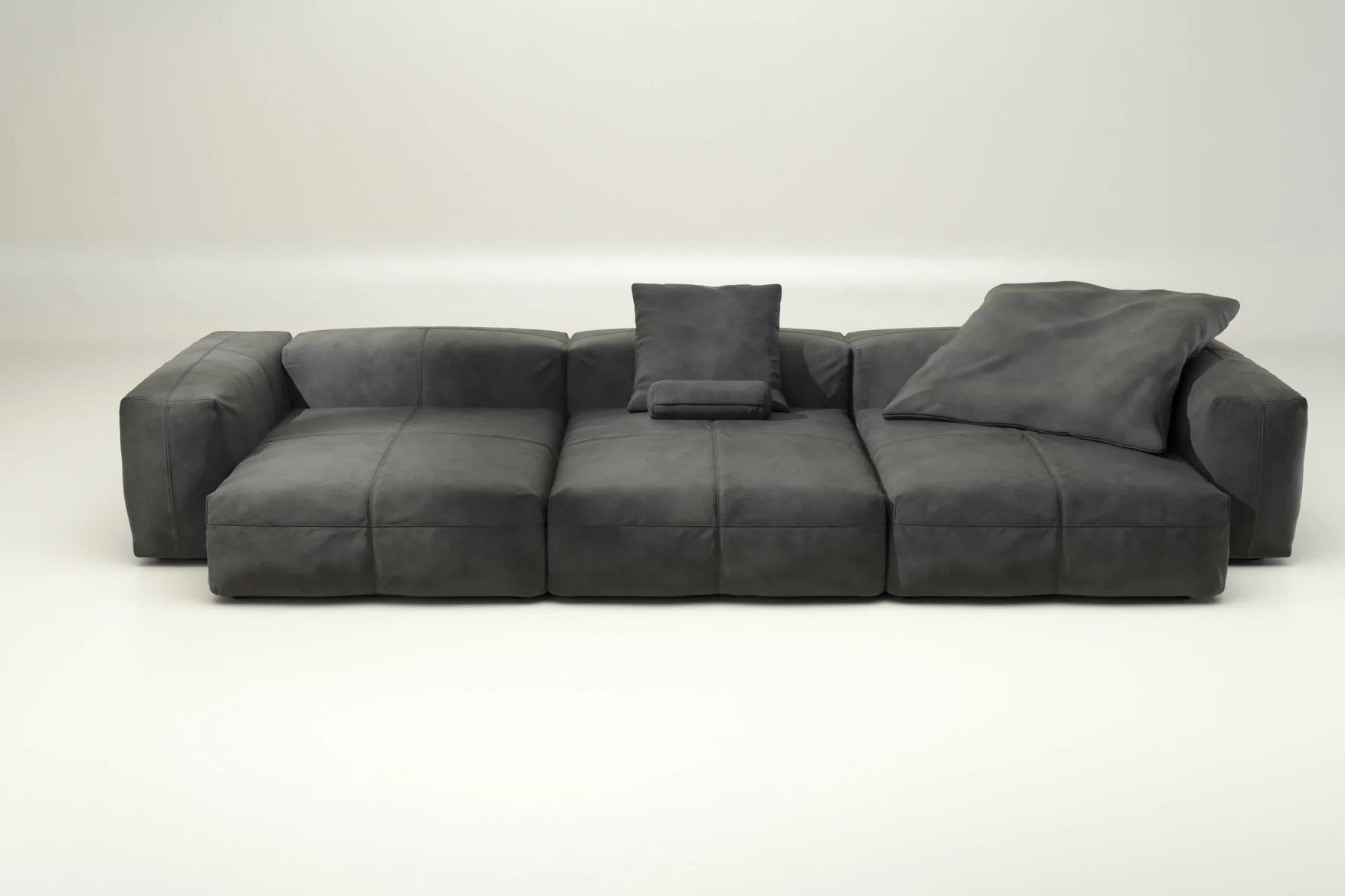 Sofa Set 05 mit Vetsak Echtleder Dark Grey – mit Kissen, stilvolles Ledersofa im Industrial Chic mit Komfort