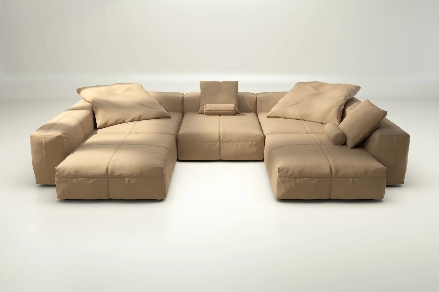 Wohntraum in Beige: Vetsak Sofa Set 06 mit Echtleder-Bezug und Kissen