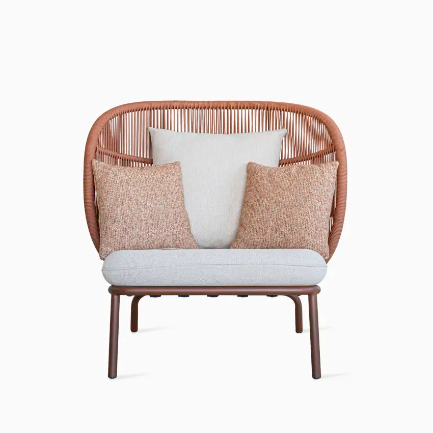 Fauteuil de jardin Vincent Sheppard KODO COCOON, couleur Rust, avec coussins d'assise et décoratifs