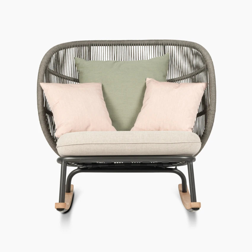 Vincent Sheppard KODO Rocking Chair in Fossil Grey with Seat and Decorative Pillows