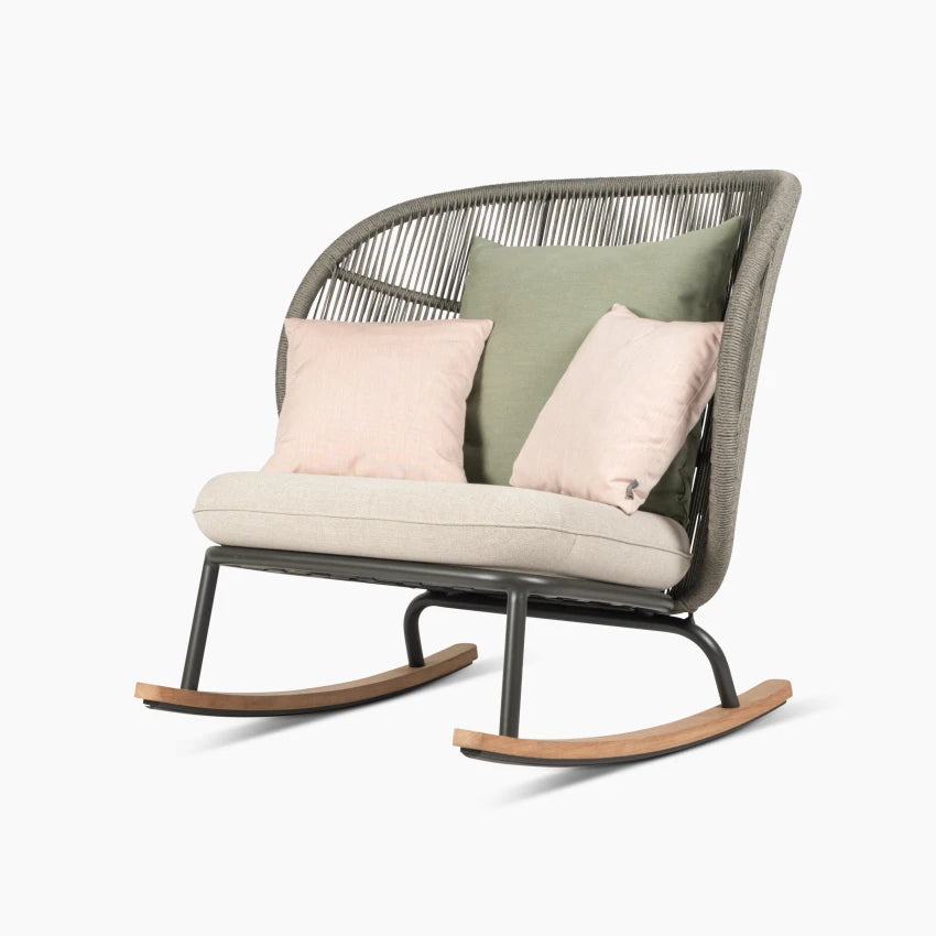 Vincent Sheppard KODO Rocking Chair in Fossile Grey with Polypropylene Rope and Aluminum Frame