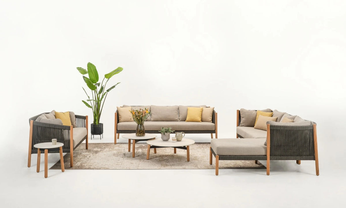 Vincent Sheppard LENTO 3-Seater Garden Sofa with a teak frame in the lounge area