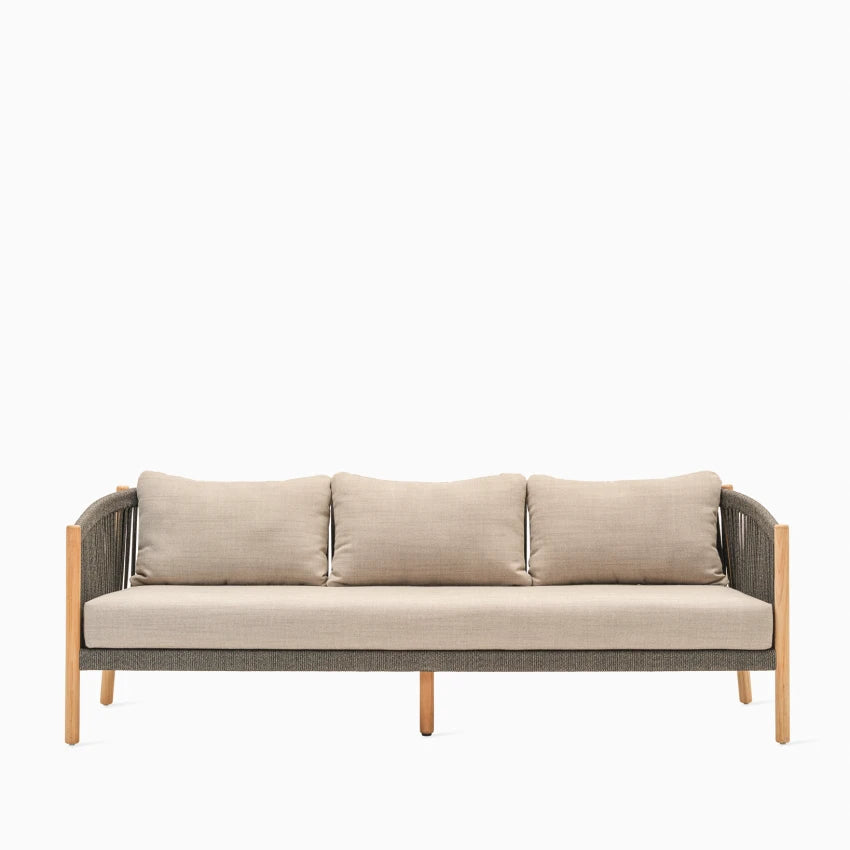Vincent Sheppard LENTO 3-Seater Garden Sofa in Teak Anthracite with Almond Cushions