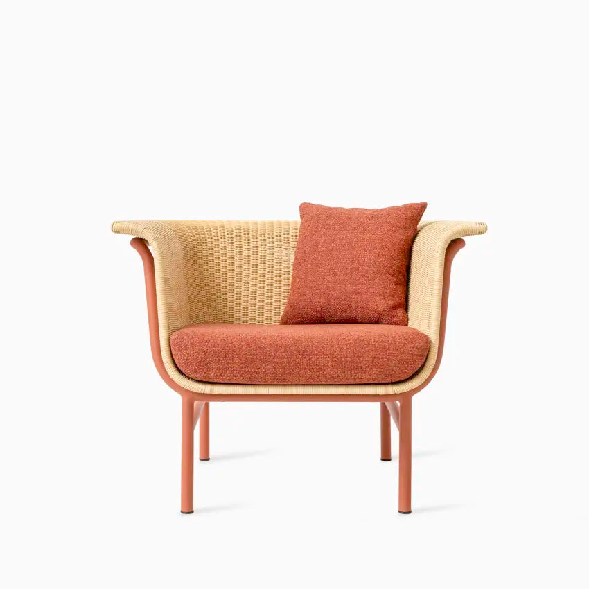 Fauteuil de jardin Vincent Sheppard WICKED, couleur terre cuite, avec coussins d'assise et décoratifs